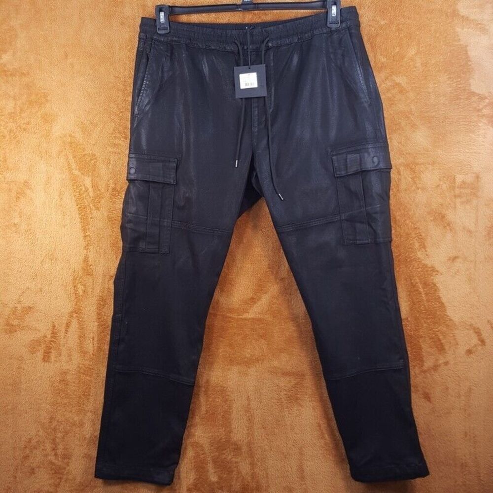JOES JEANS Mens Pants XL Black Pull On Coated Cargo Jogger Pocket $228